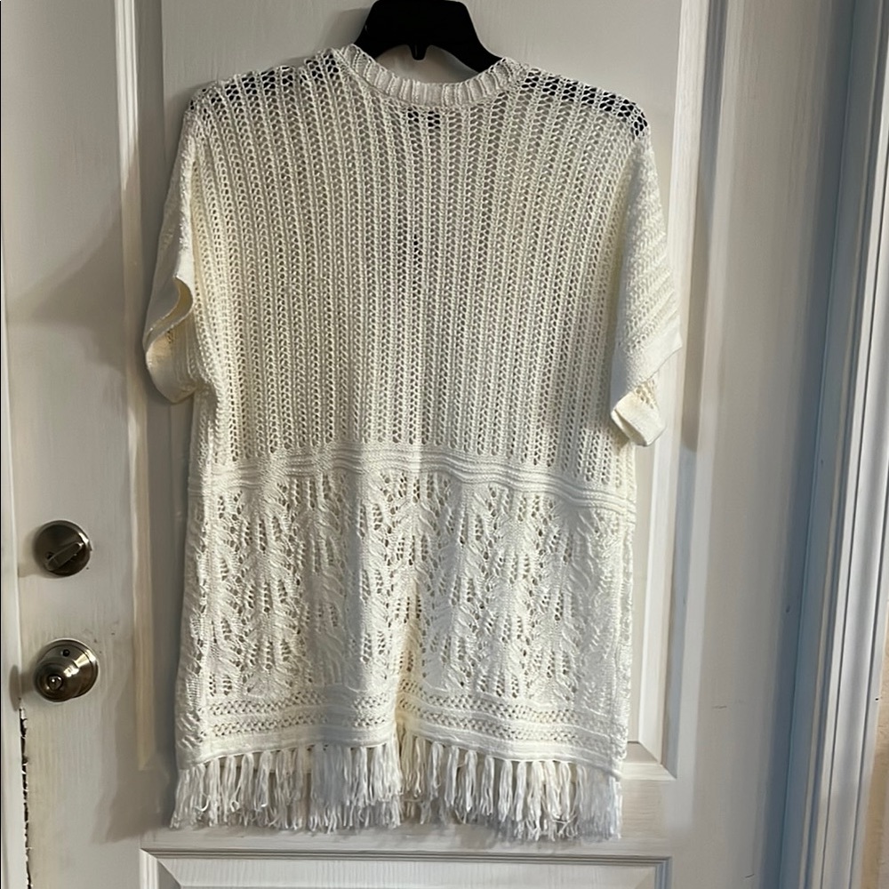 Christopher & Banks Cream Tie Front Short Sleeve Blouse - Picture 6 of 10